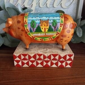 Jim Shore Heartwood Creek Pig Figurine with Red and Cream Accents